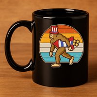 Retro Fourth 4th of July Firecracker Rocket Bigfoot 11oz C Handle Ceramic Mug