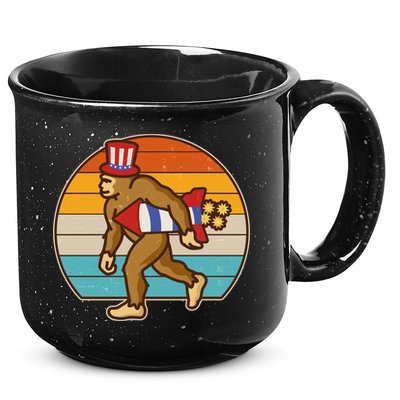 Retro Fourth 4th of July Firecracker Rocket Bigfoot 15oz Campfire Ceramic Mug