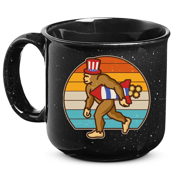 Retro Fourth 4th of July Firecracker Rocket Bigfoot 15oz Campfire Ceramic Mug