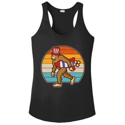 Retro Fourth 4th of July Firecracker Rocket Bigfoot Ladies PosiCharge Competitor Racerback Tank