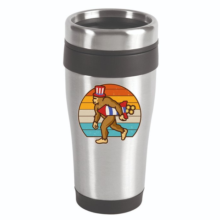 Retro Fourth 4th of July Firecracker Rocket Bigfoot 16oz Travel Tumbler