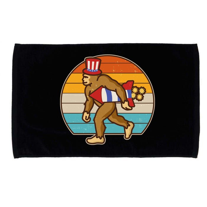 Retro Fourth 4th of July Firecracker Rocket Bigfoot Microfiber Hand Towel