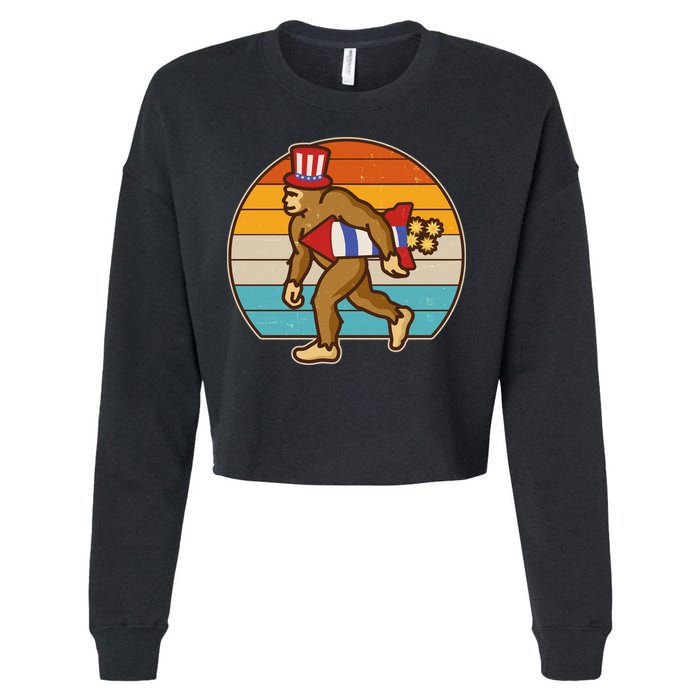 Retro Fourth 4th of July Firecracker Rocket Bigfoot Cropped Pullover Crew