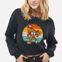 Retro Fourth 4th of July Firecracker Rocket Bigfoot Cropped Pullover Crew