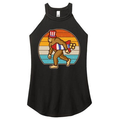 Retro Fourth 4th of July Firecracker Rocket Bigfoot Women's Perfect Tri Rocker Tank