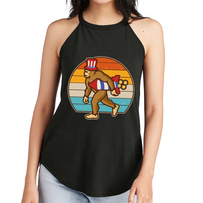 Retro Fourth 4th of July Firecracker Rocket Bigfoot Women's Perfect Tri Rocker Tank