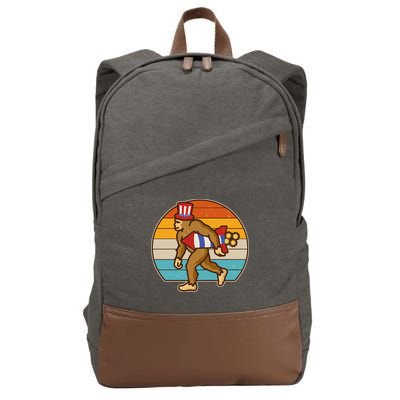 Retro Fourth 4th of July Firecracker Rocket Bigfoot Cotton Canvas Backpack