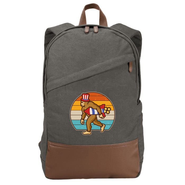 Retro Fourth 4th of July Firecracker Rocket Bigfoot Cotton Canvas Backpack