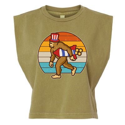 Retro Fourth 4th of July Firecracker Rocket Bigfoot Garment-Dyed Women's Muscle Tee