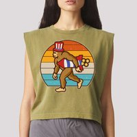 Retro Fourth 4th of July Firecracker Rocket Bigfoot Garment-Dyed Women's Muscle Tee