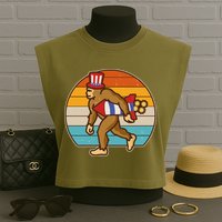 Retro Fourth 4th of July Firecracker Rocket Bigfoot Garment-Dyed Women's Muscle Tee