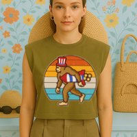Retro Fourth 4th of July Firecracker Rocket Bigfoot Garment-Dyed Women's Muscle Tee