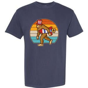 Retro Fourth 4th of July Firecracker Rocket Bigfoot Garment-Dyed Heavyweight T-Shirt