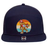 Retro Fourth 4th of July Firecracker Rocket Bigfoot 7 Panel Mesh Trucker Snapback Hat