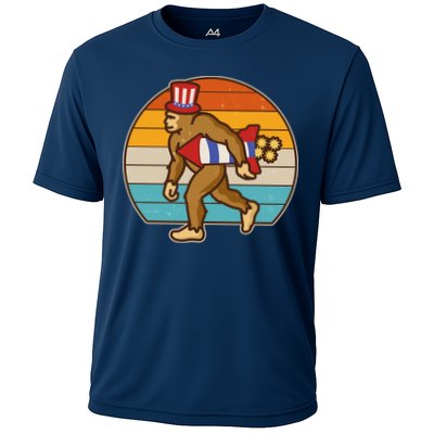Retro Fourth 4th of July Firecracker Rocket Bigfoot Performance Shirt