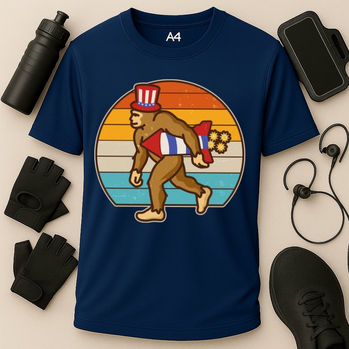 Retro Fourth 4th of July Firecracker Rocket Bigfoot Performance Shirt
