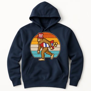 Retro Fourth 4th of July Firecracker Rocket Bigfoot Hoodie