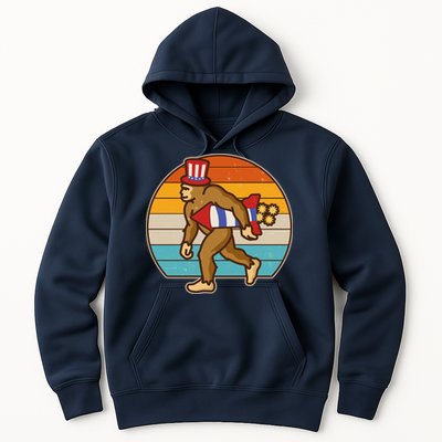 Retro Fourth 4th of July Firecracker Rocket Bigfoot Hoodie
