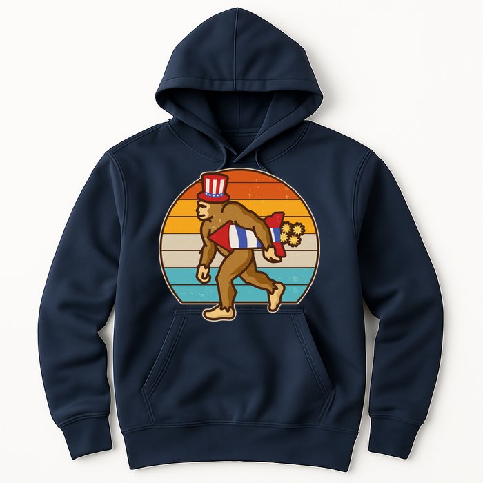 Retro Fourth 4th of July Firecracker Rocket Bigfoot Hoodie