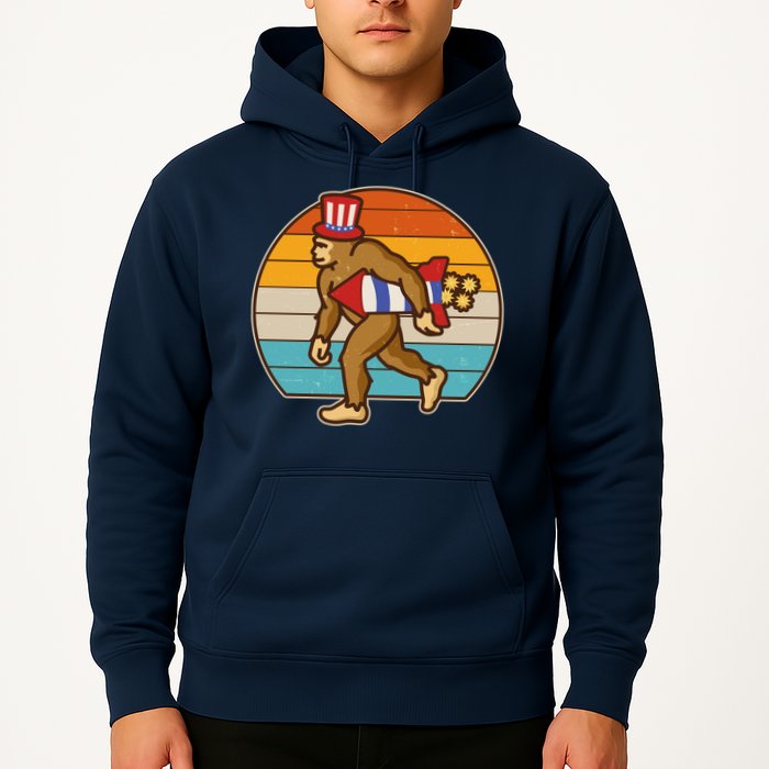 Retro Fourth 4th of July Firecracker Rocket Bigfoot Hoodie