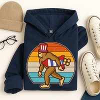 Retro Fourth 4th of July Firecracker Rocket Bigfoot Hoodie