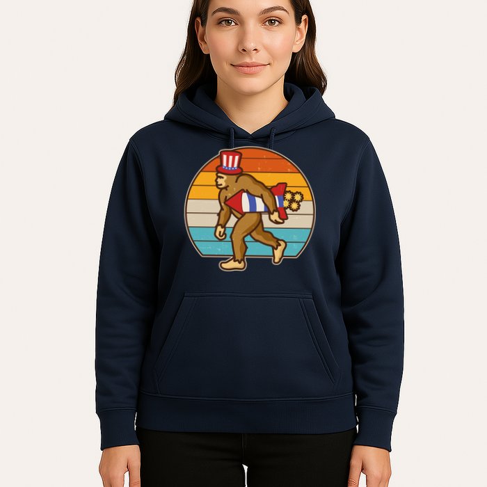Retro Fourth 4th of July Firecracker Rocket Bigfoot Hoodie