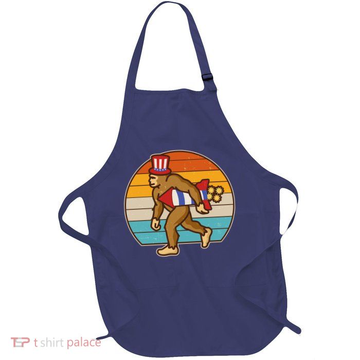 Retro Fourth 4th of July Firecracker Rocket Bigfoot Full-Length Apron With Pockets
