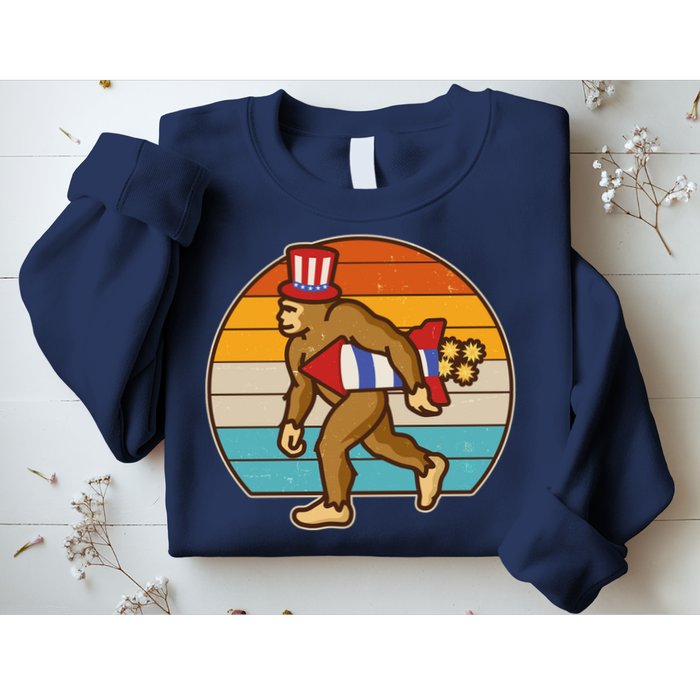 Retro Fourth 4th of July Firecracker Rocket Bigfoot Sweatshirt