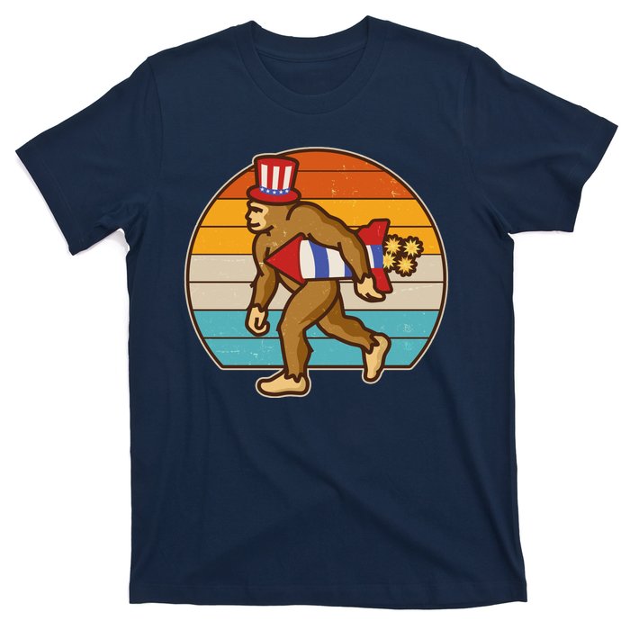 Retro Fourth 4th of July Firecracker Rocket Bigfoot T-Shirt