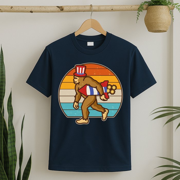 Retro Fourth 4th of July Firecracker Rocket Bigfoot T-Shirt