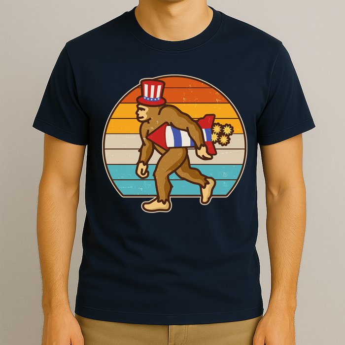 Retro Fourth 4th of July Firecracker Rocket Bigfoot T-Shirt