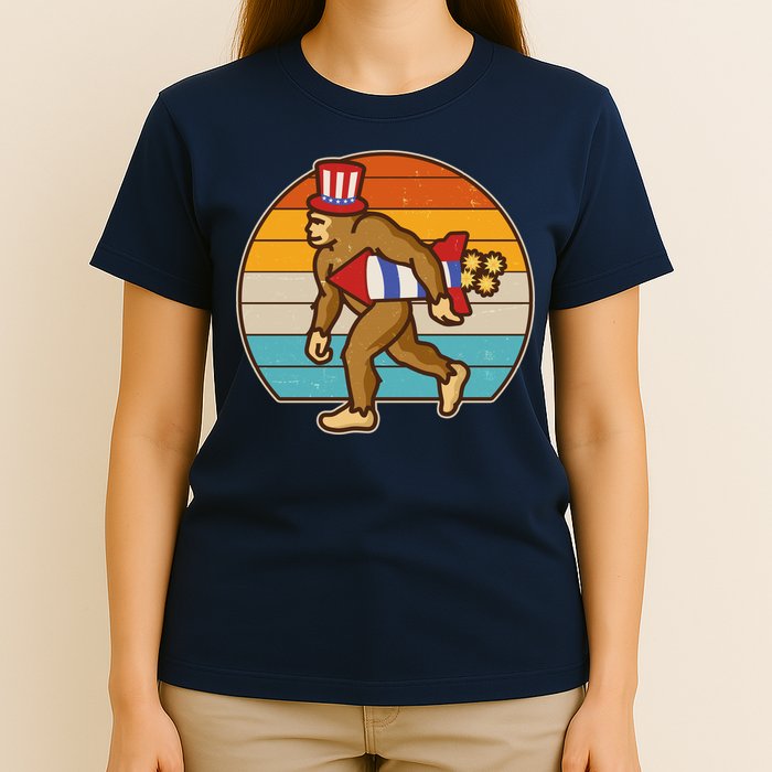 Retro Fourth 4th of July Firecracker Rocket Bigfoot T-Shirt