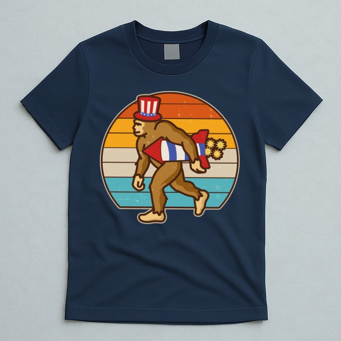 Retro Fourth 4th of July Firecracker Rocket Bigfoot T-Shirt