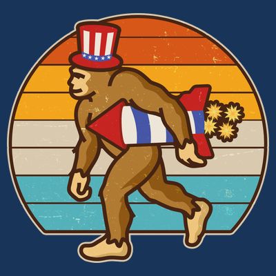 Retro Fourth 4th of July Firecracker Rocket Bigfoot T-Shirt