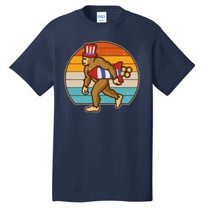 Retro Fourth 4th of July Firecracker Rocket Bigfoot Tall T-Shirt