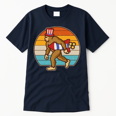 Retro Fourth 4th of July Firecracker Rocket Bigfoot Tall T-Shirt