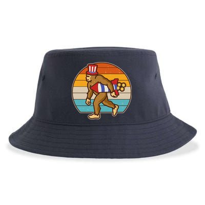 Retro Fourth 4th of July Firecracker Rocket Bigfoot Sustainable Bucket Hat