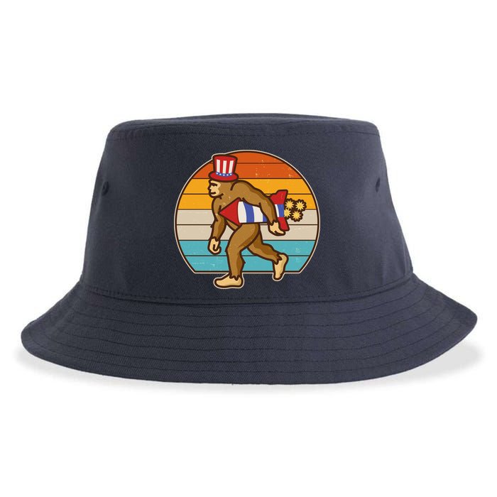 Retro Fourth 4th of July Firecracker Rocket Bigfoot Sustainable Bucket Hat