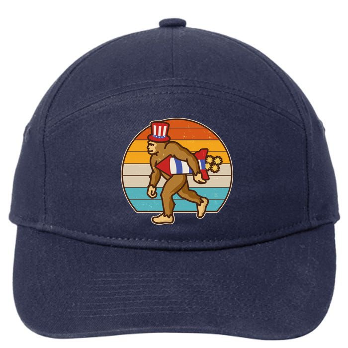 Retro Fourth 4th of July Firecracker Rocket Bigfoot 7-Panel Snapback Hat