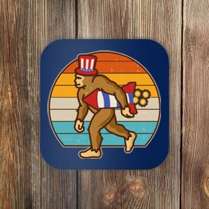 Retro Fourth 4th of July Firecracker Rocket Bigfoot Coaster