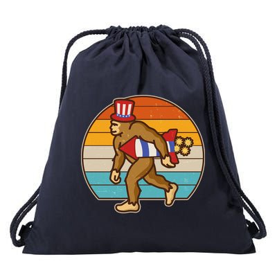 Retro Fourth 4th of July Firecracker Rocket Bigfoot Drawstring Bag