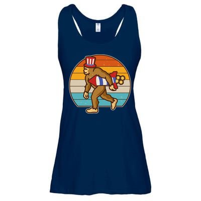 Retro Fourth 4th of July Firecracker Rocket Bigfoot Ladies Essential Flowy Tank