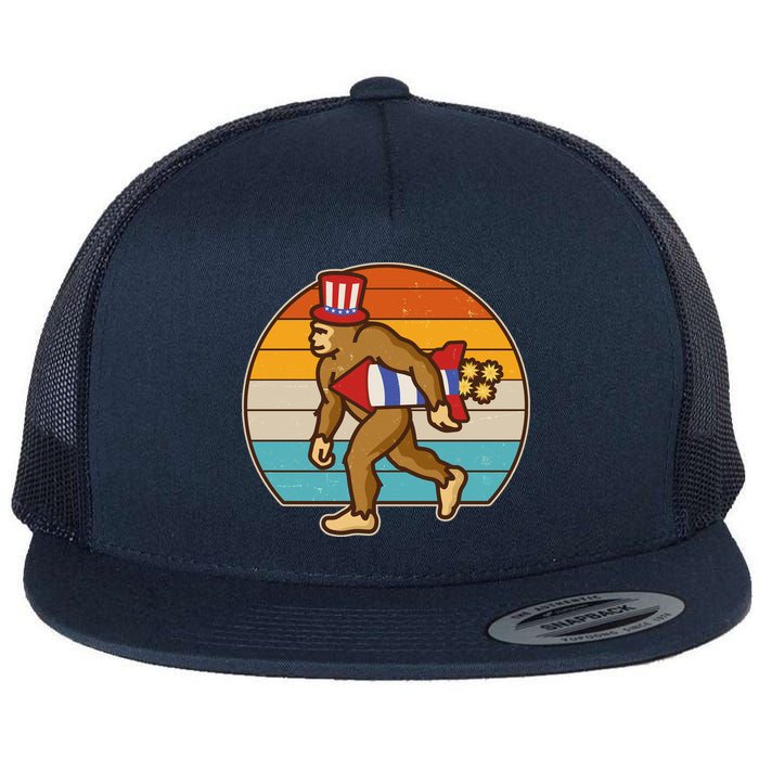 Retro Fourth 4th of July Firecracker Rocket Bigfoot Flatbill Hat