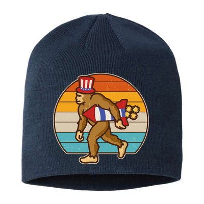 Retro Fourth 4th of July Firecracker Rocket Bigfoot Sustainable Beanie