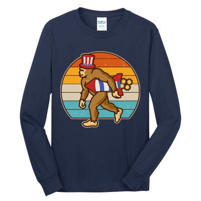 Retro Fourth 4th of July Firecracker Rocket Bigfoot Tall Long Sleeve T-Shirt