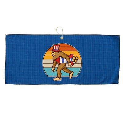 Retro Fourth 4th of July Firecracker Rocket Bigfoot Large Microfiber Waffle Golf Towel