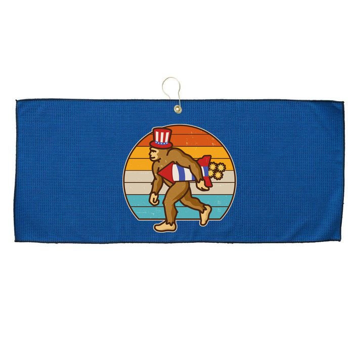 Retro Fourth 4th of July Firecracker Rocket Bigfoot Large Microfiber Waffle Golf Towel