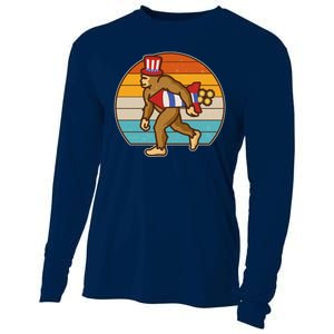 Retro Fourth 4th of July Firecracker Rocket Bigfoot Cooling Performance Long Sleeve Crew