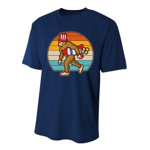 Retro Fourth 4th of July Firecracker Rocket Bigfoot Performance Sprint T-Shirt