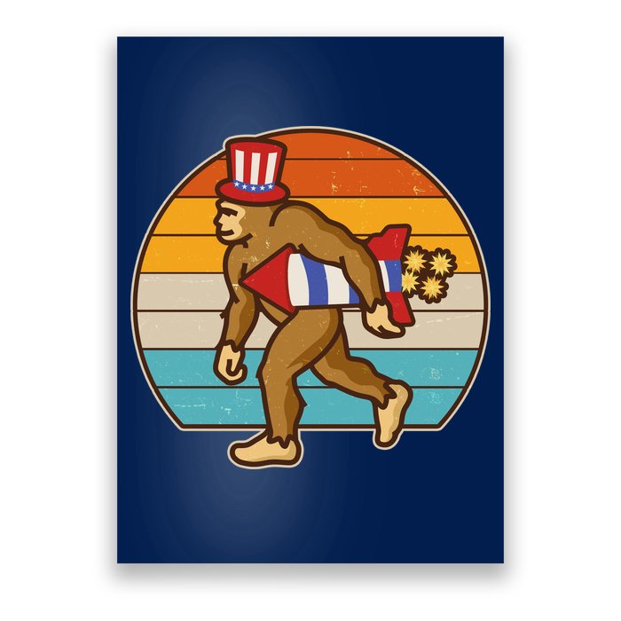 Retro Fourth 4th of July Firecracker Rocket Bigfoot Poster